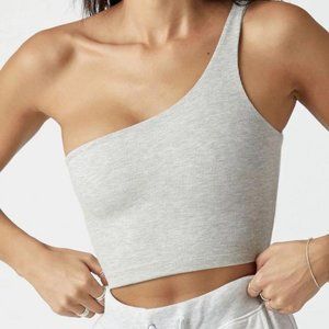 S/M JOAH BROWN HEATHER GREY SINGLE STRAP FLEXRIB ONE SHOULDER CROP TOP